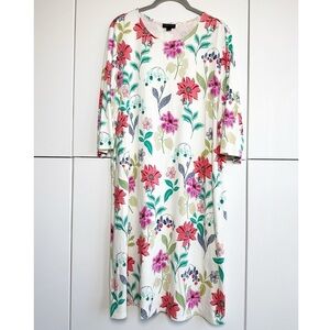 J.Jill Wearever Collection Ever A Line Jersey T Shirt Dress Cream Floral Large
